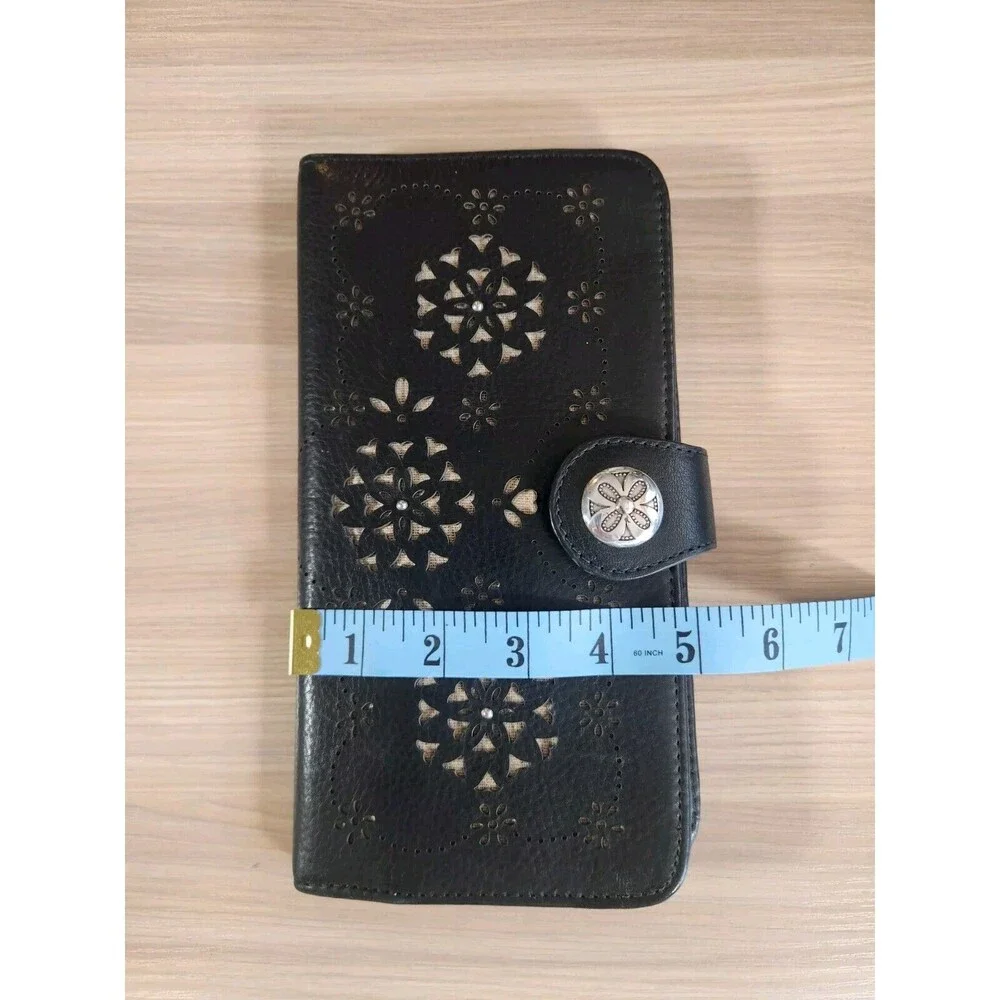 Brighton Collette Cut Out Flowers Floral Clutch Purse Wallet Organizer Black‎